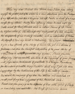 Letter from Hannah Winthrop to Mercy Otis Warren, 12 April 1773 Manuscript