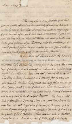 Letter from Hannah Winthrop to Mercy Otis Warren, 27 October 1774 Manuscript