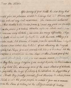 Letter from Hannah Winthrop to Mercy Otis Warren, 3 January 1775 Manuscript