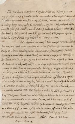 Letter from Hannah Winthrop to Mercy Otis Warren, 15 April 1775 Manuscript