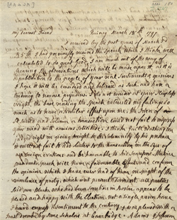 Letter from Abigail Adams to John Adams, 18 March 1797 Manuscript