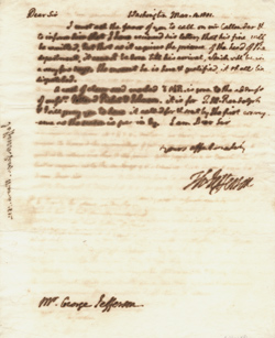 Letter (retained copy) from Thomas Jefferson to George Jefferson, 4 March 1801 Manuscript