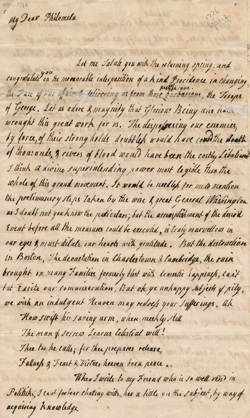 Letter from Hannah Winthrop to Mercy Otis Warren, 2 April 1776 Manuscript