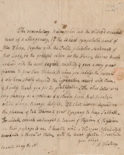 Letter from Hannah Winthrop to Mercy Otis Warren, 1 May 1776 Manuscript