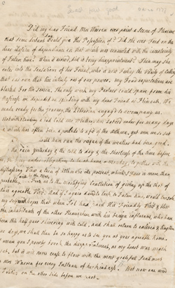 Letter from Hannah Winthrop to Mercy Otis Warren, 22 October 1777 Manuscript