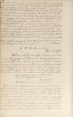 Letter from Mercy Otis Warren to John Winthrop and Hannah Winthrop (letterbook copy), [after 11 February 1774], `Will my worthy friends suffer me ...` Manuscript