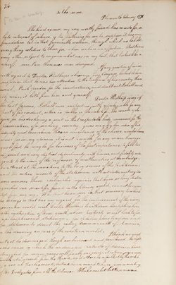 Letter from Mercy Otis Warren to Hannah Winthrop (letterbook copy), February 1775 Manuscript