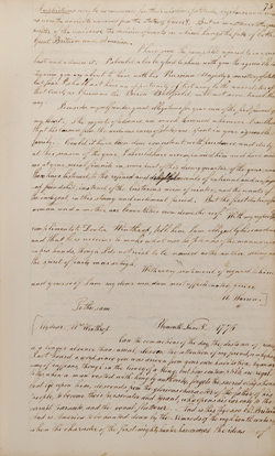 Letter from Mercy Otis Warren to Hannah Winthrop (letterbook copy), 3 June 1775 Manuscript