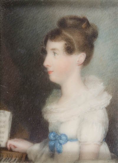 Jane Winthrop Miniature portrait, watercolor on ivory