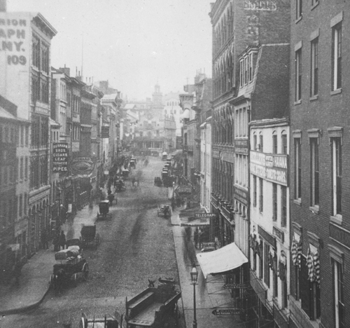 `State St. looking up` Lantern slide