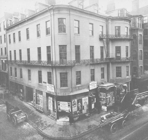 `Albion Hotel removed 1887, cor. Tremont & Beacon St.` Lantern slide