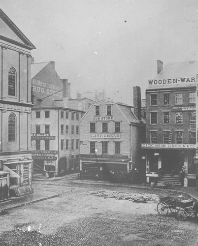 `Faneuil Hall Sq. south side` Lantern slide