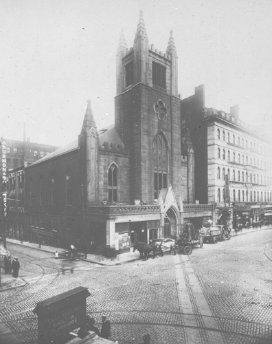 `Bowdoin Sq. Church, built 1840` Lantern slide