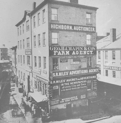 `Scollay Sq., looking down Cornhill & Brattle St.` Lantern slide