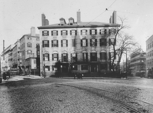 Bowdoin Sq., looking west Lantern slide