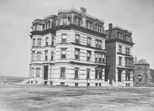 `Res. of Samuel N. Brown, site of Boston Public Library` Lantern slide