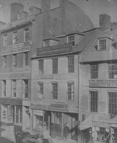 `Washington St. east side, left of Water St.` Lantern slide