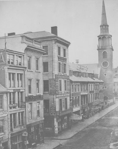 `Washington St. east side, from Spring Lane to Milk St.` Lantern slide