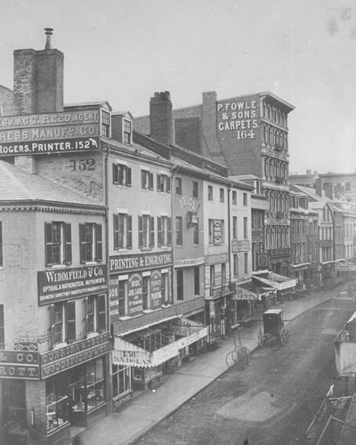 `Washington St. south, at head of Milk St.` Lantern slide