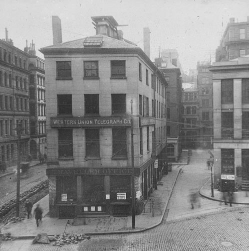 `Traveler Bldg., cor. State and Congress St.` Lantern slide