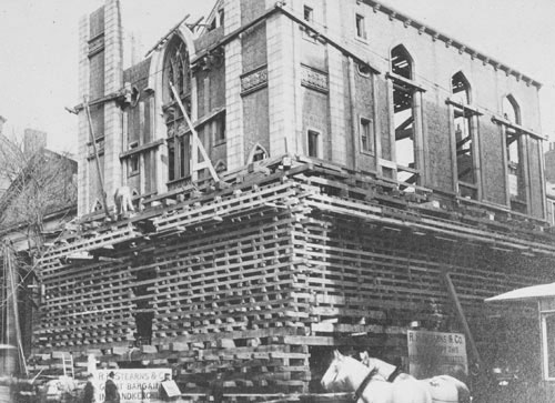 `Masonic Temple, cor. Temple Place & Tremont St., being razed for R. H. Stearns` Lantern slide