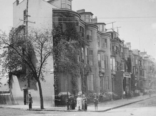 `Boylston St., looking west from Church St.` Lantern slide