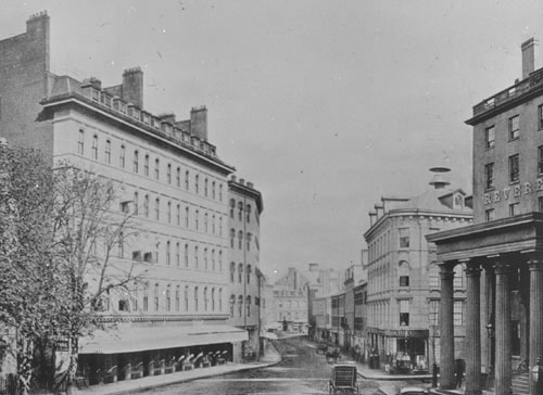 `Bowdoin Sq., looking east towards Scollay Sq.` Lantern slide