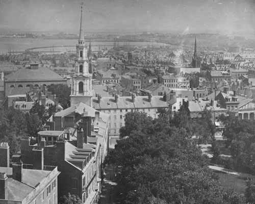 `View S.S.E. from State House, looking Park to Tremont St.` Lantern slide