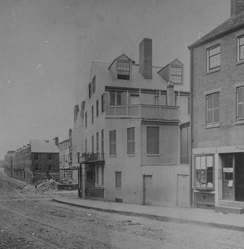 `Tremont St. S. from Warrenton, before widening in 1869,` Lantern slide