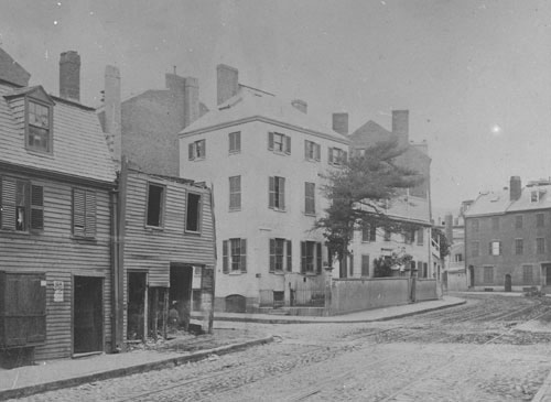 `Tremont St. No. from Pleasant, before widening in 1869` Lantern slide