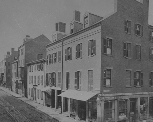 `Tremont St. south from Elliot, before widening in 1869` Lantern slide