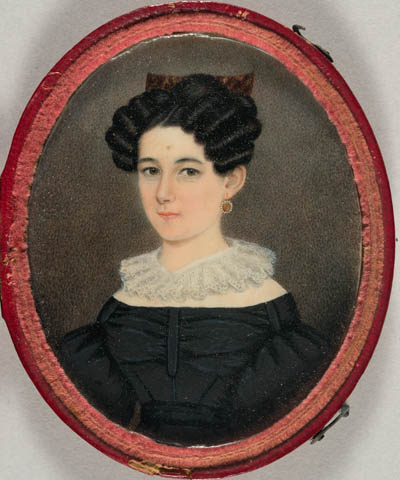 Unidentified woman, relative of the Perry family Miniature portrait, watercolor on ivory