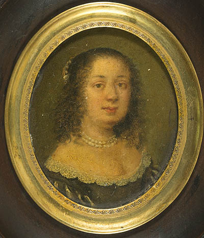 Anne `Ninon` de Lenclos Miniature portrait, oil on metal