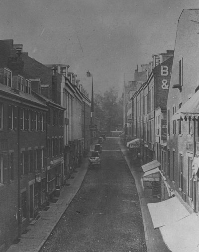 Bromfield St., looking up to Tremont St.` Lantern slide