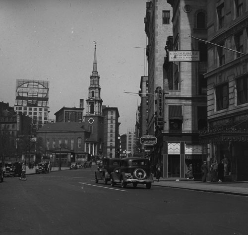 `Tremont St. east side, west to Park St.` Lantern slide