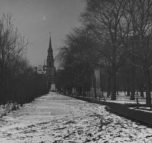 `Arlington St. Church, seen from Public Garden` Lantern slide