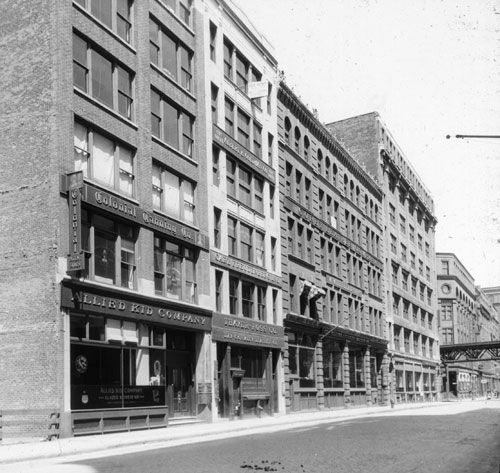 `South St. west side, in front Kneeland St.` Lantern slide