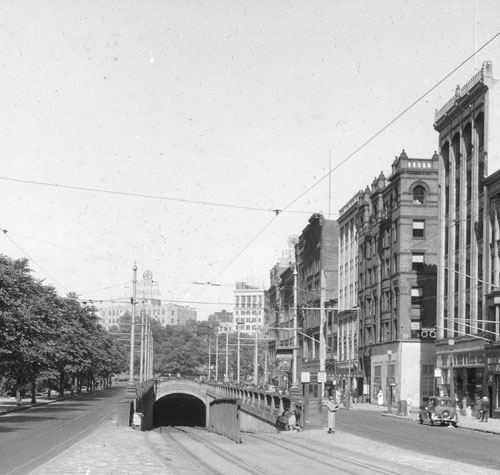 `Boylston St., east from Arlington St.` Lantern slide