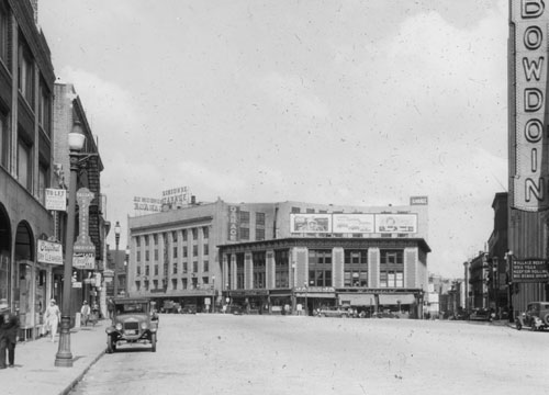 `Bowdoin Sq., looking west` Lantern slide