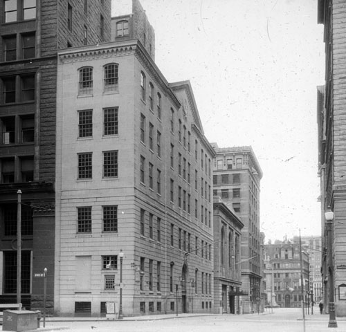 `S.E. Cor. Congress & State St.` Lantern slide