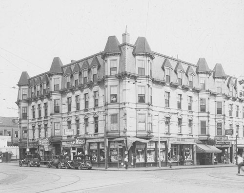 `Cor. Dudley & Warren St.` Lantern slide