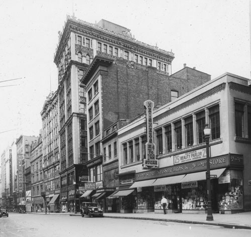 `Washington St. west side at Bromfield St.` Lantern slide