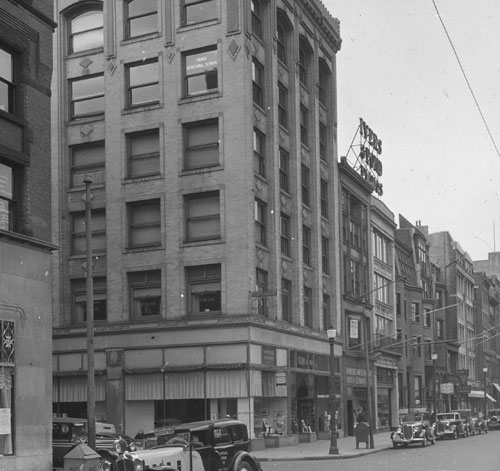 `Boylston St. south side, west from Church St.` Lantern slide