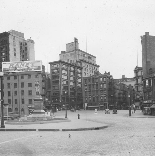 `Adams Sq., up from Faneuil Hall Sq.` Lantern slide