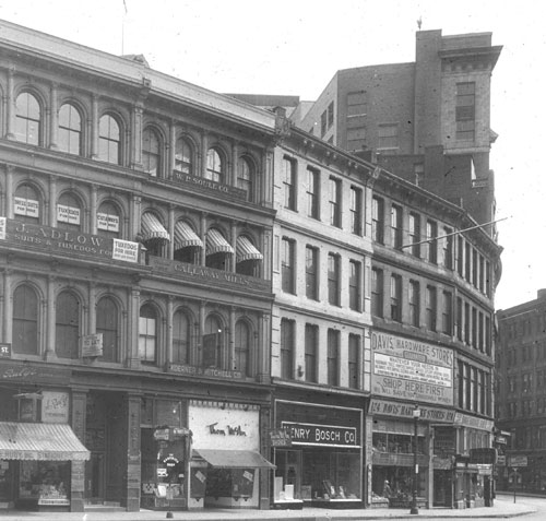 `Cor. Summer & High St., N.W. corner` Lantern slide