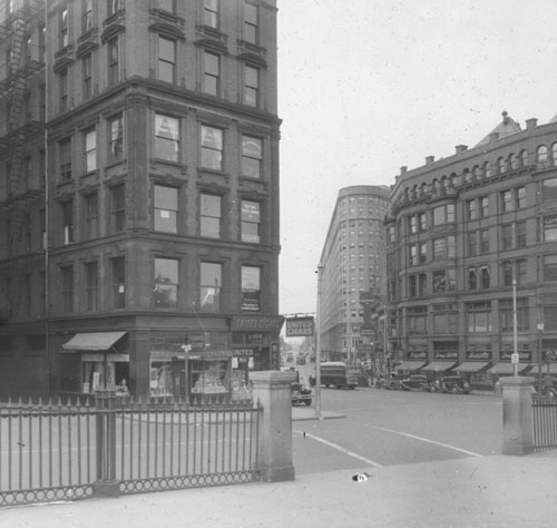 `Park Sq., as seen from the Common` Lantern slide