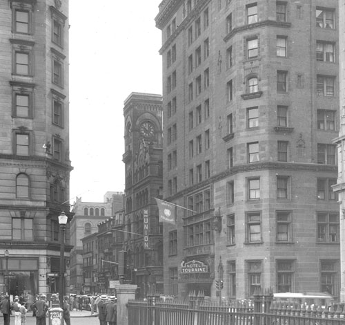 `Cor. Tremont & Boylston St., looking east on Boylston St.` Lantern slide