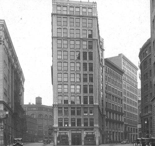 `Site of the home of Wendell Philips, cor. Harrison Ave. & Essex St.` Lantern slide