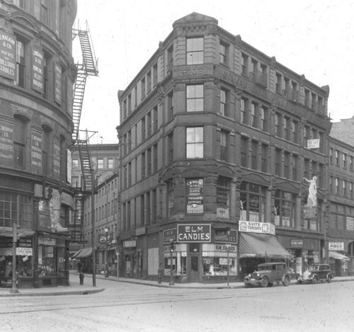 Cor. Elm & Washington St., N.W. corner Lantern slide