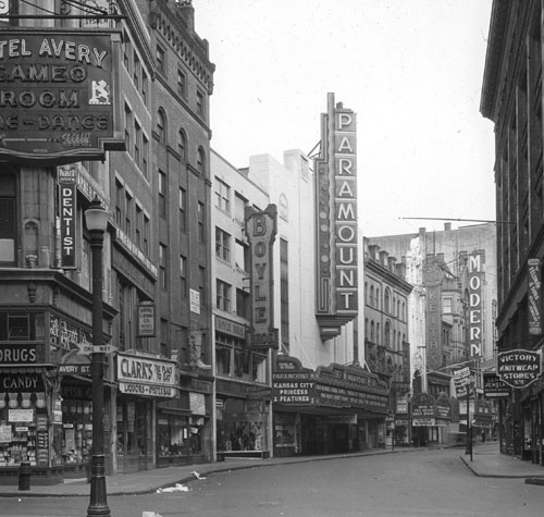 `Site of old Adams House, Washington St.` Lantern slide